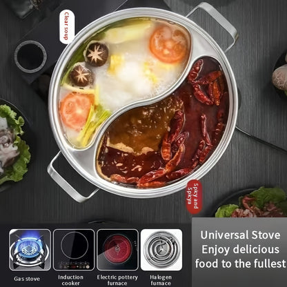 12.6" Stainless Steel Dual-Flavor Hot Pot with Lid - Thickened, Integrated Design for Home Use, Induction Compatible