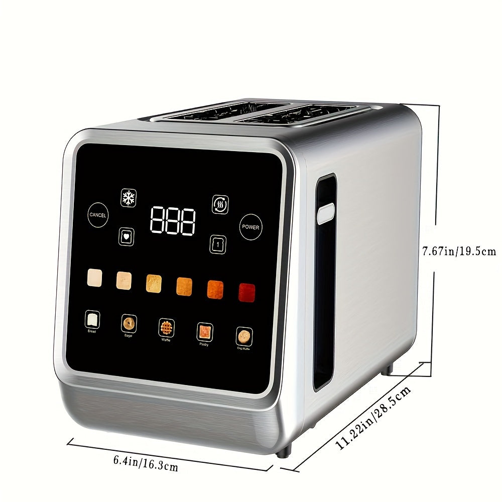 Touch Screen Toaster 2 Slice, Stainless Steel Digital Timer Toaster With 6 Bread Types And 6 Shade Settings, 1.5" Wide Toast Slot With Bagel, Cancel, Defrost And Memory.