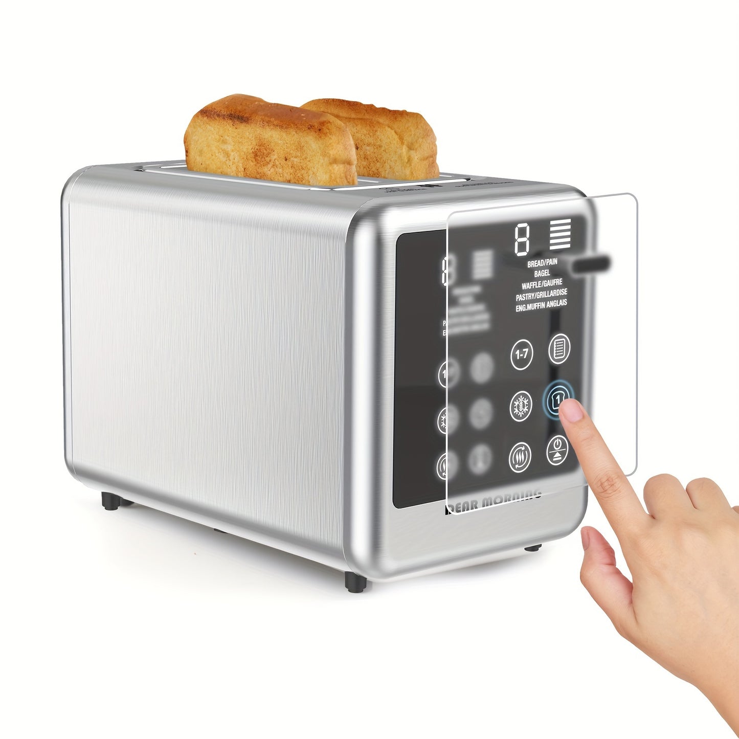 Touch Screen Toaster 2 Slice, Stainless Steel Digital Timer Toaster With 6 Bread Types And 6 Shade Settings, 1.5" Wide Toast Slot With Bagel, Cancel, Defrost And Memory.