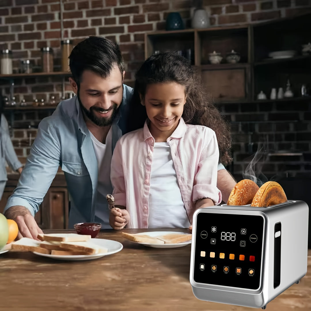 Touch Screen Toaster 2 Slice, Stainless Steel Digital Timer Toaster With 6 Bread Types And 6 Shade Settings, 1.5" Wide Toast Slot With Bagel, Cancel, Defrost And Memory.