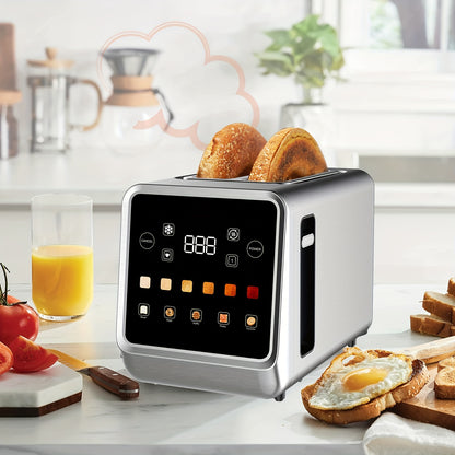 Touch Screen Toaster 2 Slice, Stainless Steel Digital Timer Toaster With 6 Bread Types And 6 Shade Settings, 1.5" Wide Toast Slot With Bagel, Cancel, Defrost And Memory.