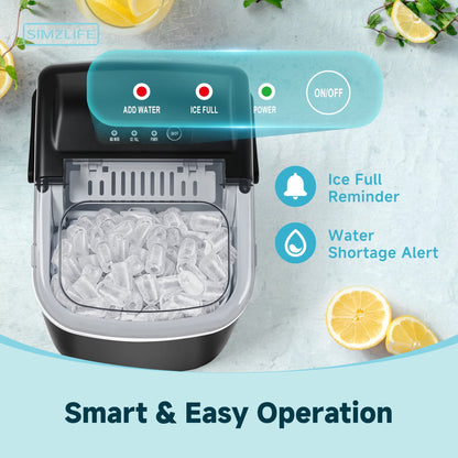 Simzlife 26 lbs/24H Countertop Ice Maker Machine, 9 Bullet-Shaped Ice in 6 Min, Auto-Cleaning