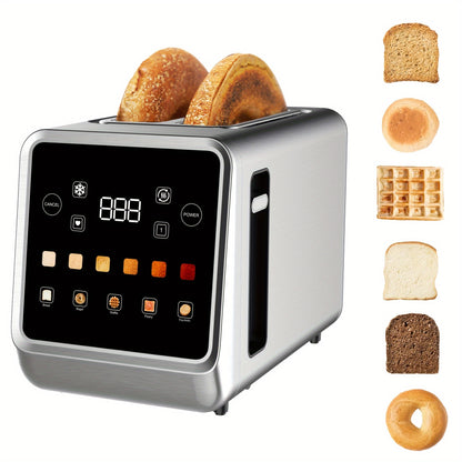 Touch Screen Toaster 2 Slice, Stainless Steel Digital Timer Toaster With 6 Bread Types And 6 Shade Settings, 1.5" Wide Toast Slot With Bagel, Cancel, Defrost And Memory.