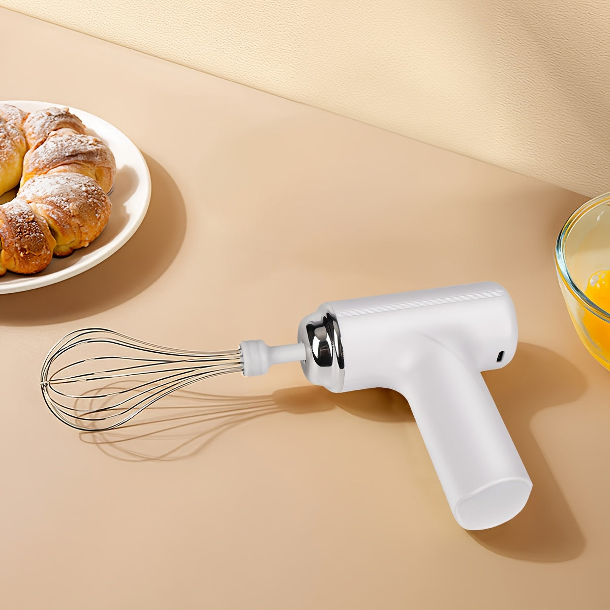 1pc HOTU Handheld Electric Eggbeater & Whisk - USB Rechargeable, Cordless, Portable, Lightweight, Easy-to-Use Hand Mixer for Baking Cakes, Cookies, Muffins - Ideal for Home Bakers & Professionals